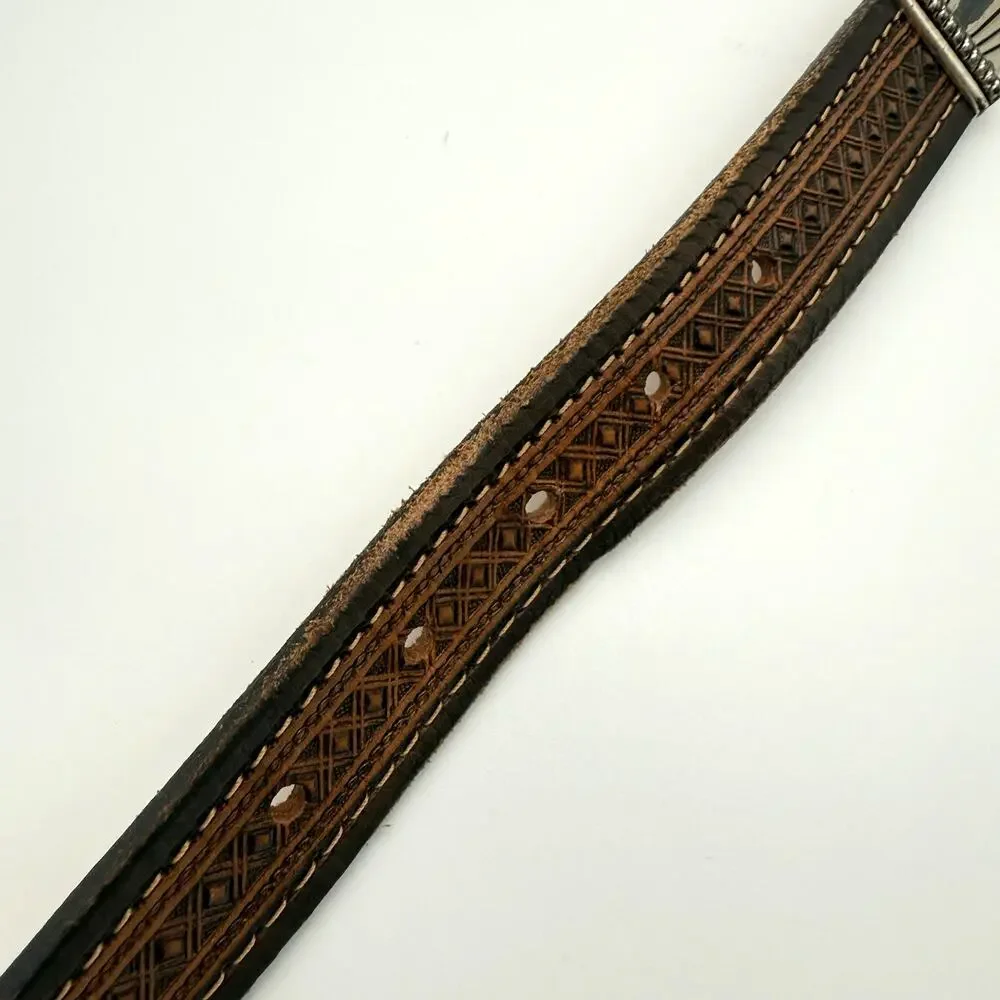 Brushy Creek Full Grain Cowhide Belt Brown Western Tooled Leather USA Made 40